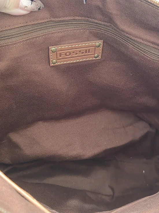 Fossil Leather Tote Bag with Front Pockets - Brown - Picture 8 of 10